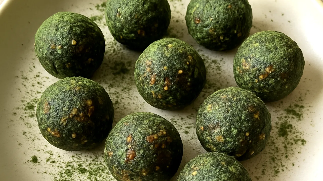 Dattel-Mandel-Energiebällchen mit Spirulina"